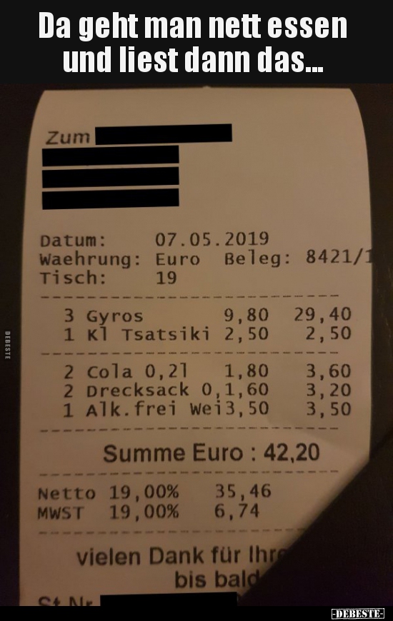 Da geht man nett essen und liest dann das...