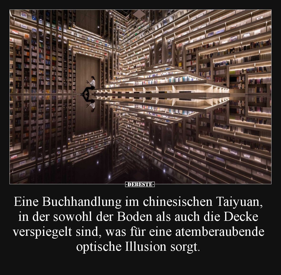 Eine Buchhandlung im chinesischen Taiyuan, in der sowohl der Boden als auch die Decke verspiegelt sind, was für eine atembera...