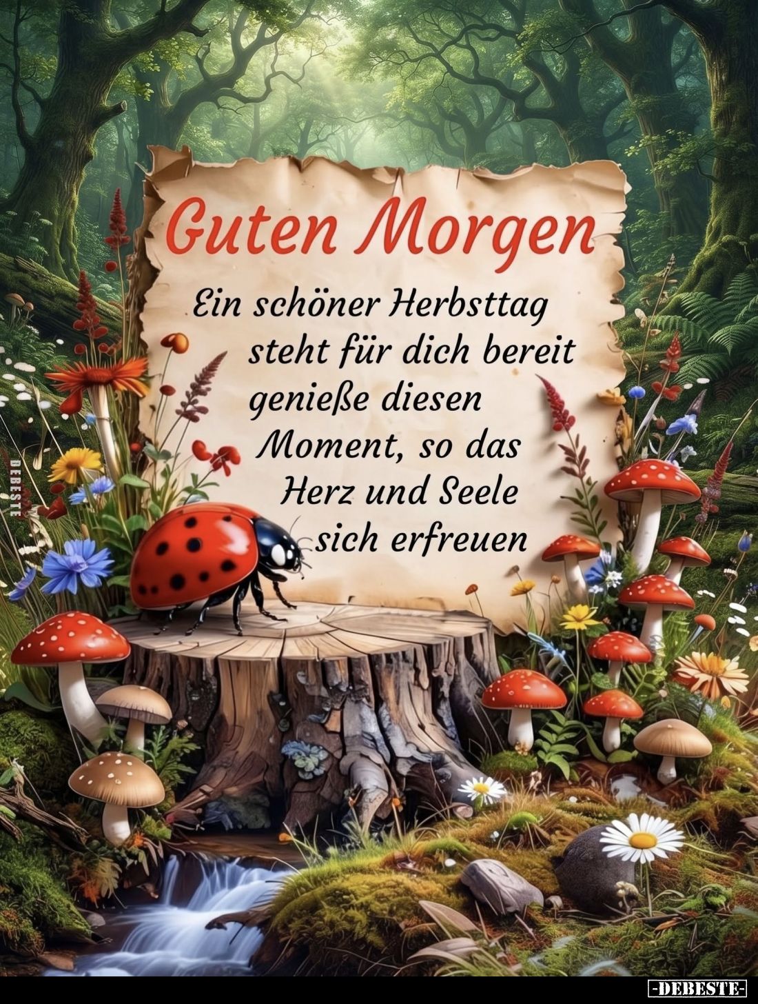Guten Morgen.
Ein schöner Herbsttag
steht für dich bereit
genieße diesen
Moment, so das
Herz und Seele
sich erfreuen....