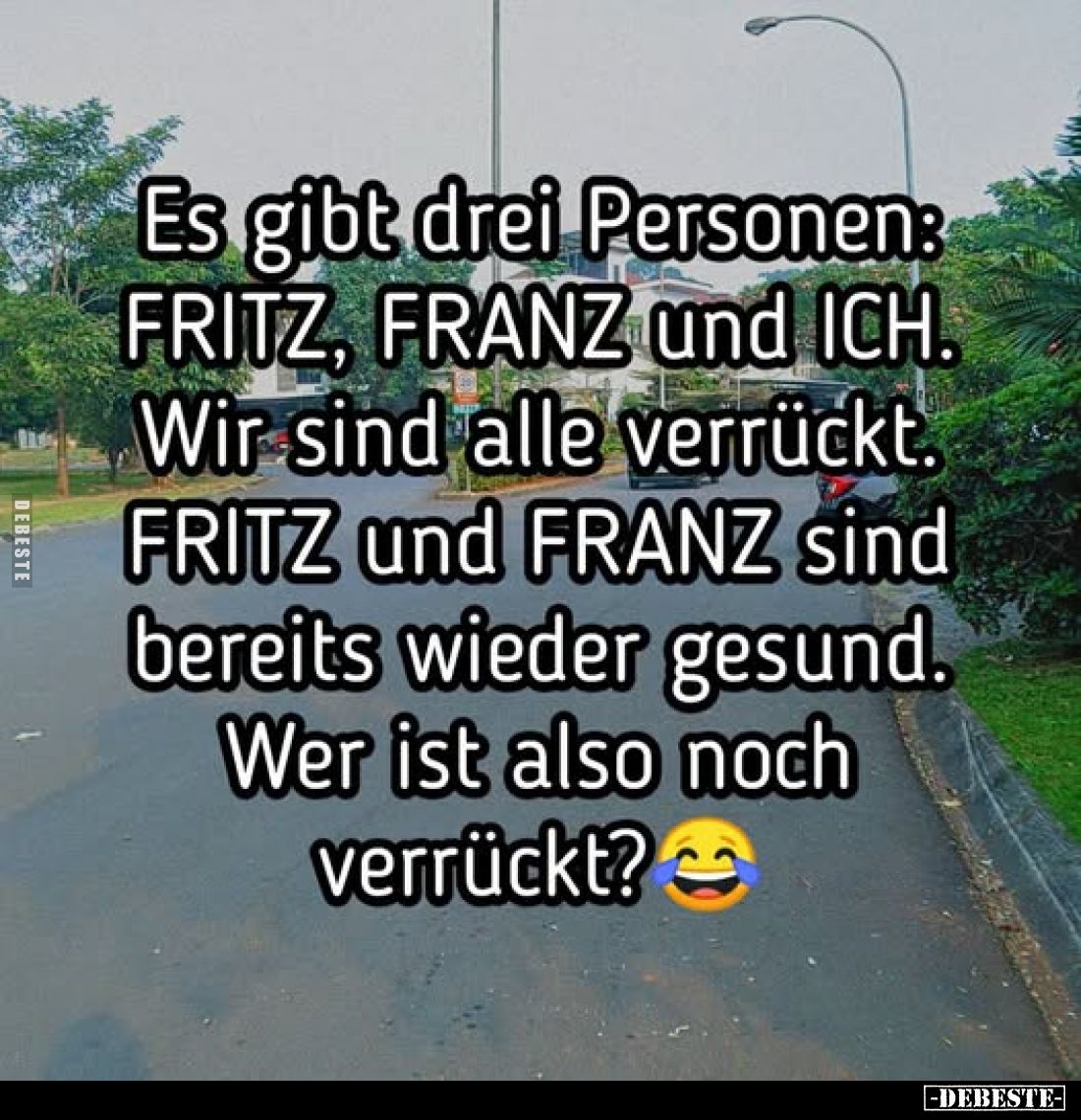Es gibt drei Personen:
FRITZ, FRANZ und ICH.
Wir sind alle verrückt.
FRITZ und FRANZ sind bereits wieder gesund.
Wer ist ...