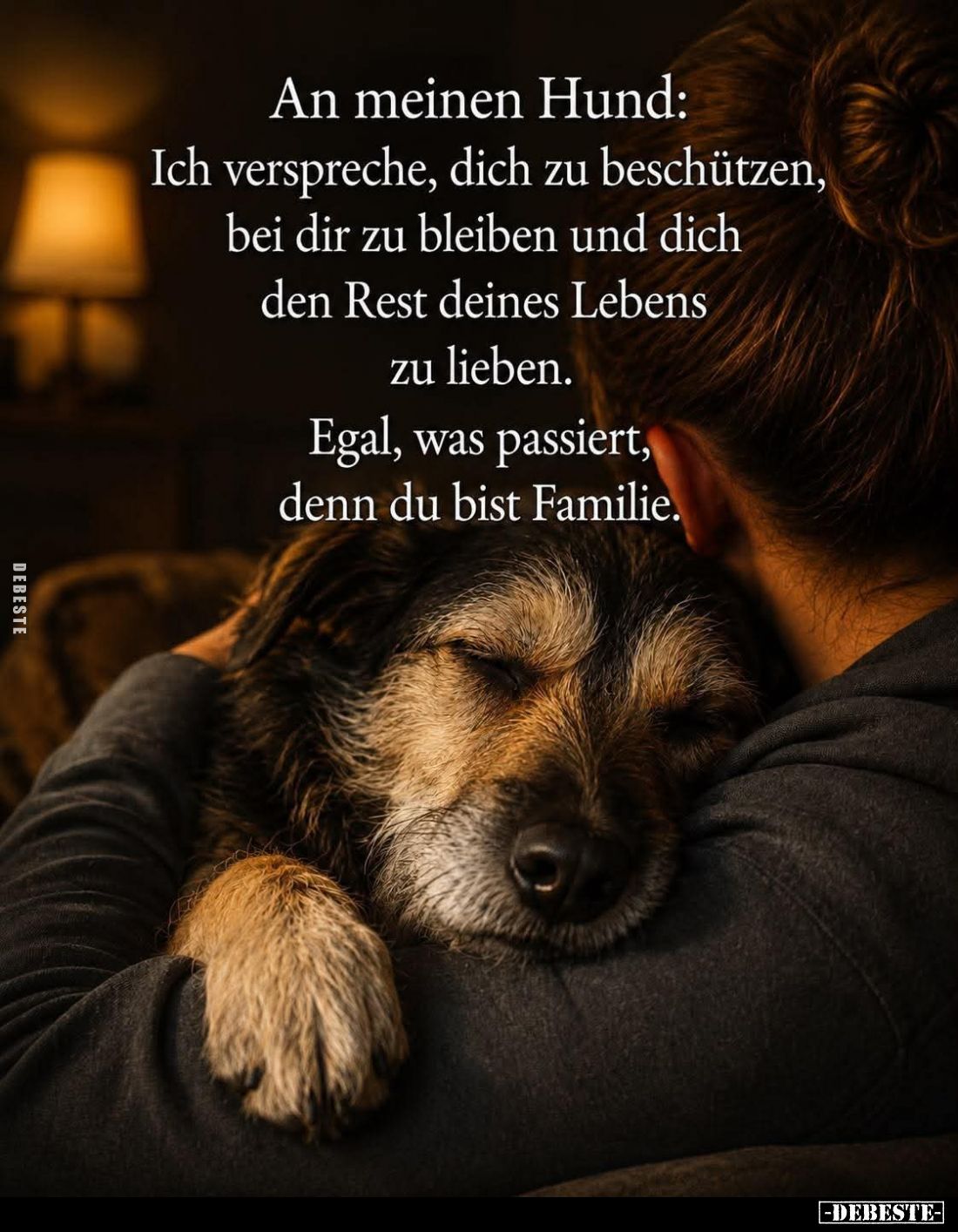 An meinen Hund: Ich verspreche, dich zu beschützen, bei dir zu bleiben und dich den Rest deines Lebens zu lieben.
Egal, was ...