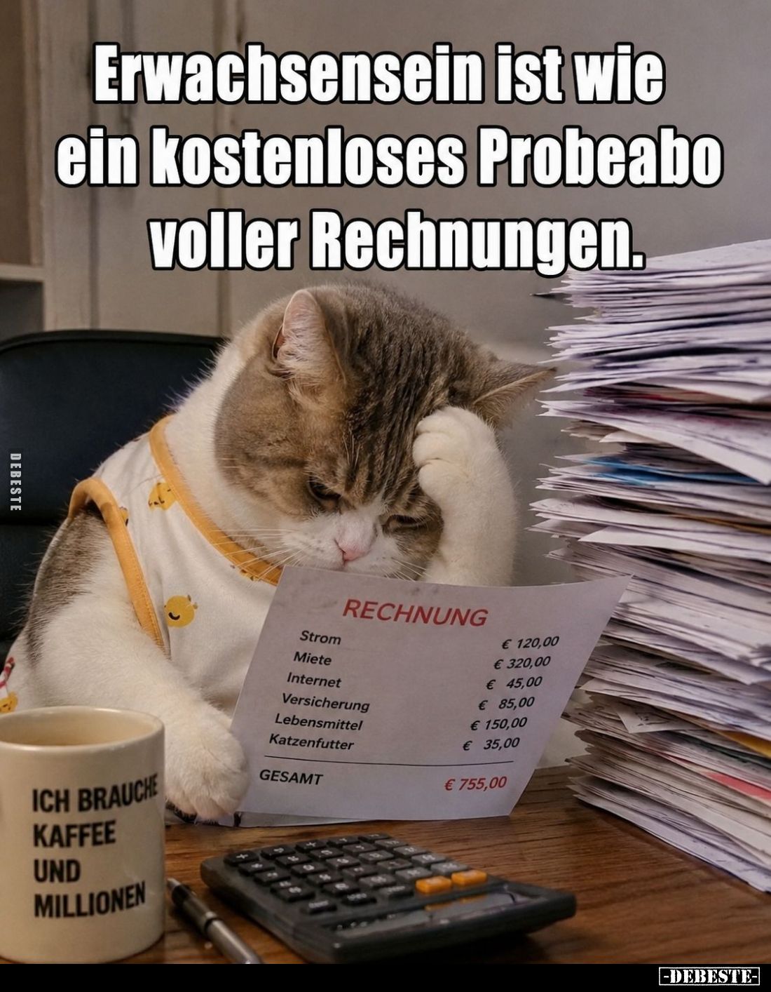 Erwachsensein ist wie ein kostenloses Probeabo voller Rechnungen.