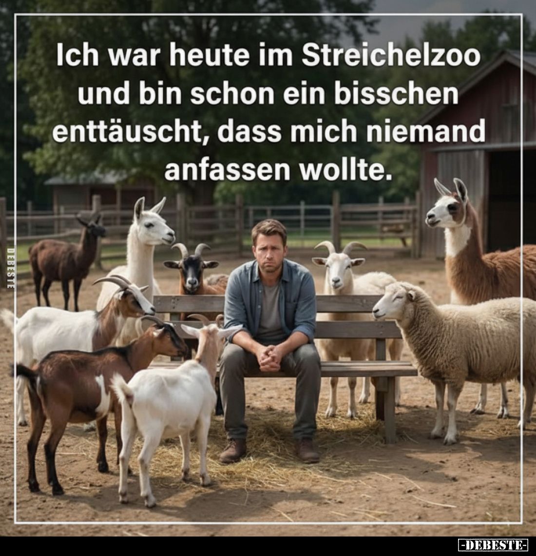 Ich war heute im Streichelzoo und bin schon ein bisschen enttäuscht, dass mich niemand anfassen wollte.