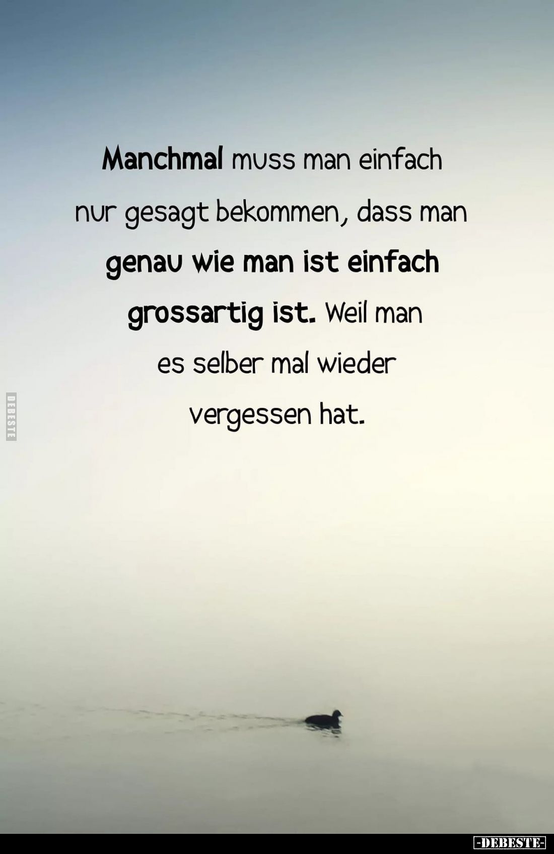 Manchmal muss man einfach nur gesagt bekommen, dass man genau wie man ist einfach grossartig ist. Weil man es selber mal wied...