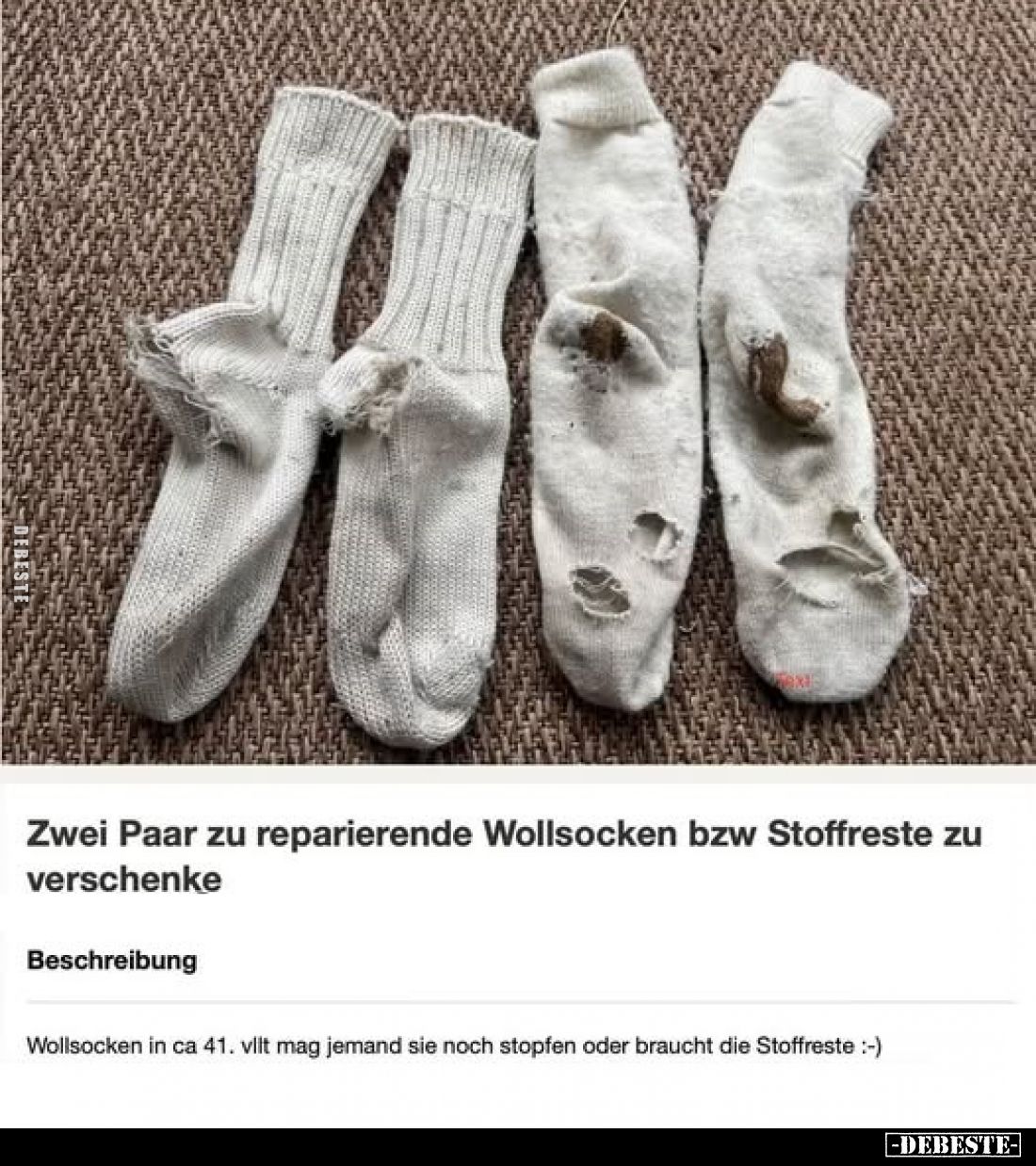 Zwei Paar zu reparierende Wollsocken bzw Stoffreste zu verschenke.
