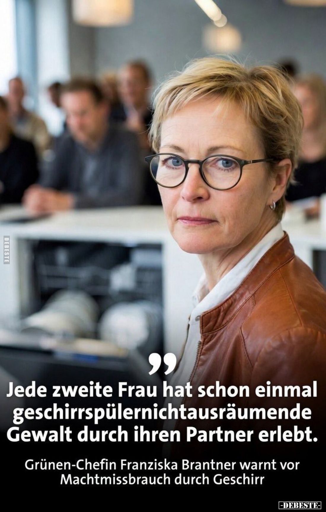 Jede zweite Frau hat schon einmal geschirrspülernichtausräumende Gewalt durch ihren Partner erlebt.
Grünen-Chefin Franziska ...