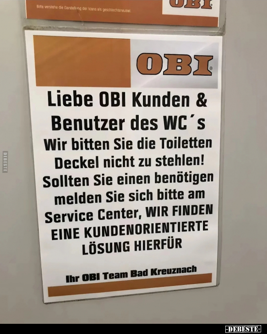 Liebe OBI Kunden & Benutzer des WC's.. - Lustige Bilder | DEBESTE.de