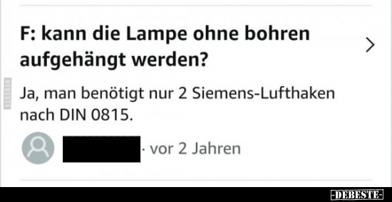 F: kann die Lampe ohne bohren aufgehängt werden?.. - Lustige Bilder | DEBESTE.de