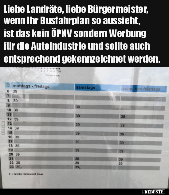 Liebe Landräte, liebe Bürgermeister, wenn Ihr Busfahrplan.. - Lustige Bilder | DEBESTE.de