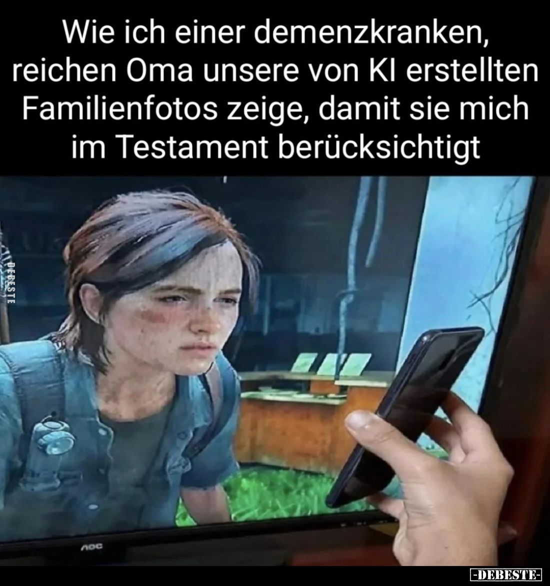 Wie ich einer demenzkranken, reichen Oma unsere von Kl erstellten Familienfotos zeige, damit sie mich im Testament berücksich...