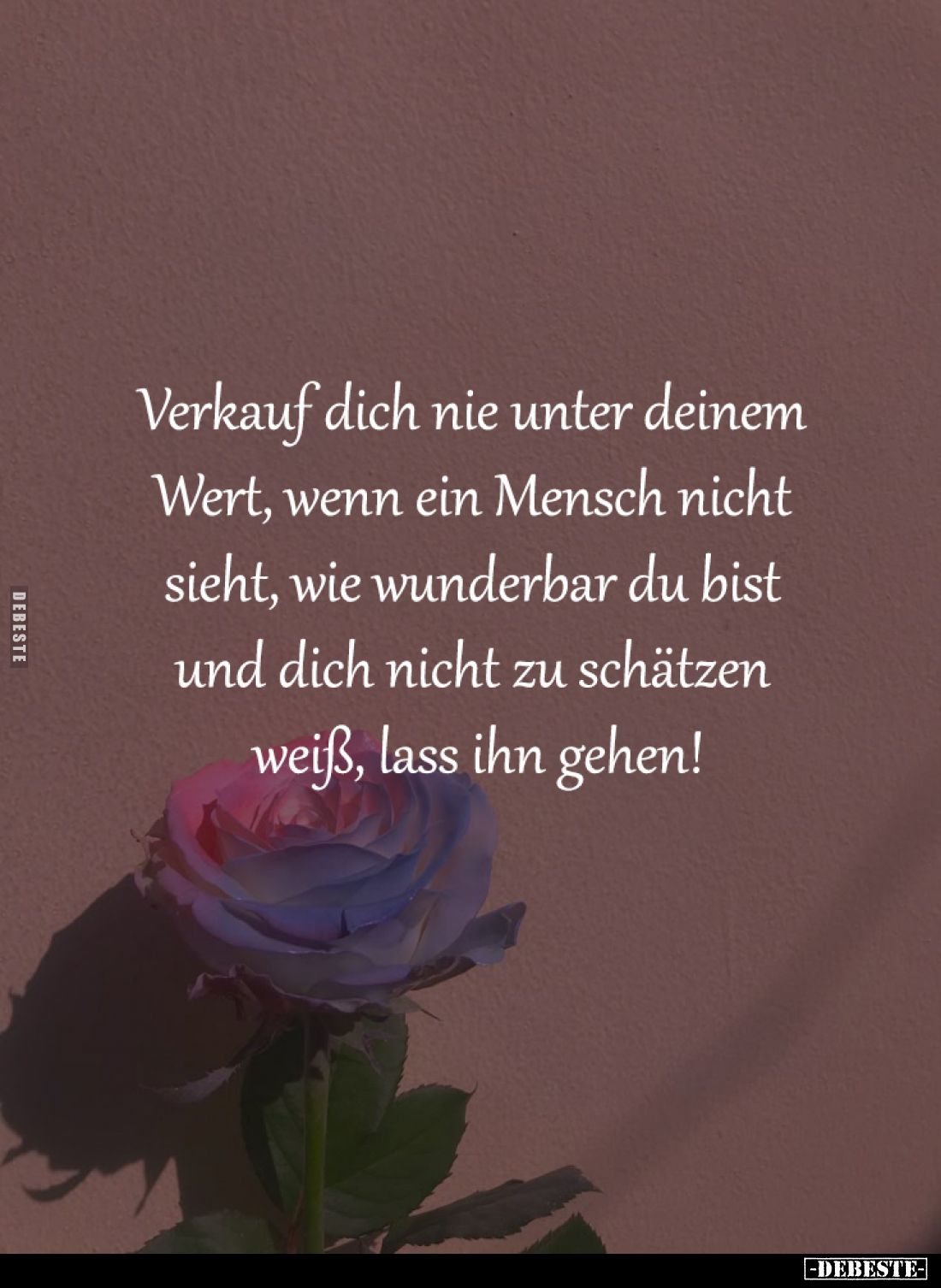 Verkauf dich nie unter deinem 
Wert, wenn ein Mensch nicht 
sieht, wie wunderbar du bist 
und dich nicht zu schätzen 
wei...