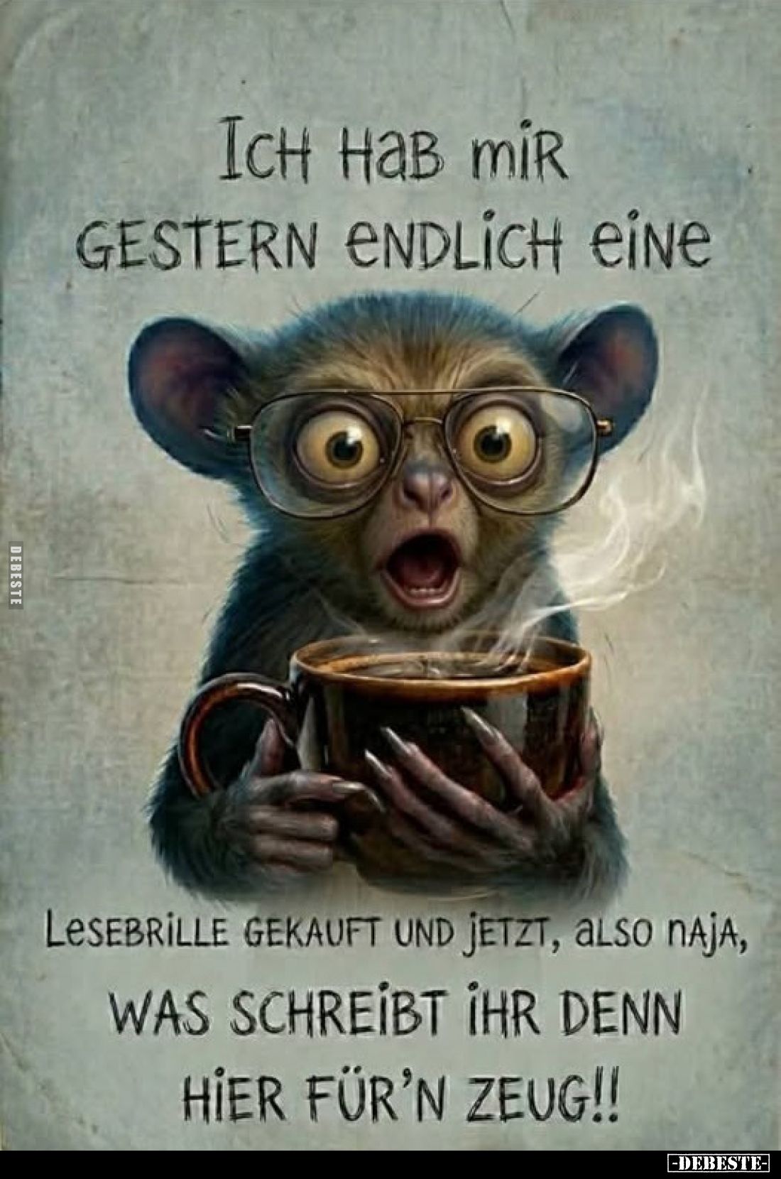 Ich hab mir gestern endlich eine
Lesebrille gekauft und jetzt, also naja,
was schreibt ihr denn hier für'n Zeug!!