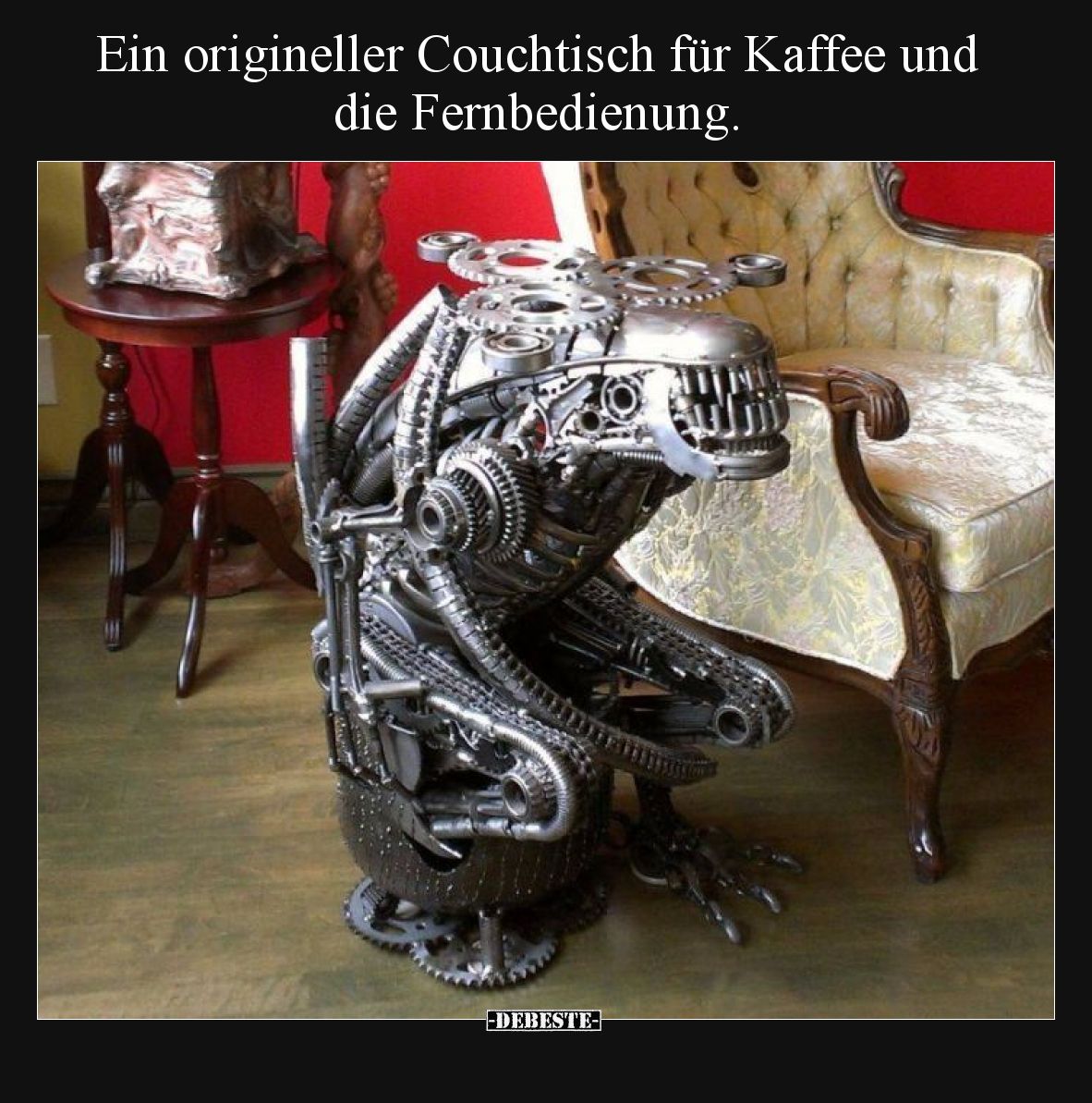 Ein origineller Couchtisch für Kaffee und die Fernbedienung.