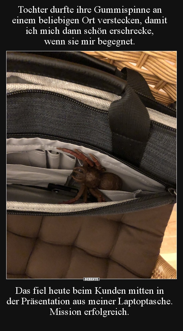 Tochter durfte ihre Gummispinne an einem beliebigen Ort..