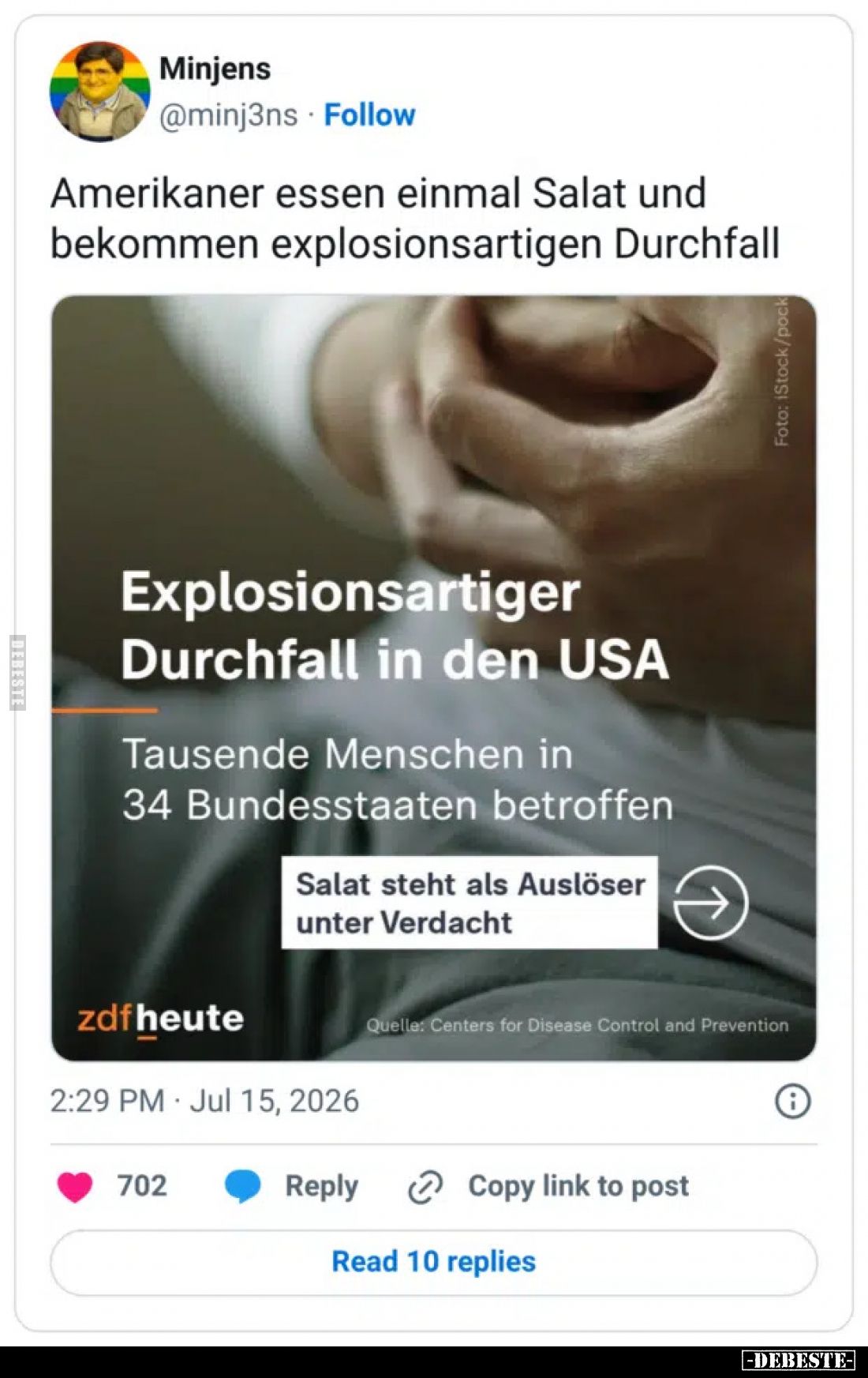 Amerikaner essen einmal Salat und bekommen explosionsartigen Durchfall