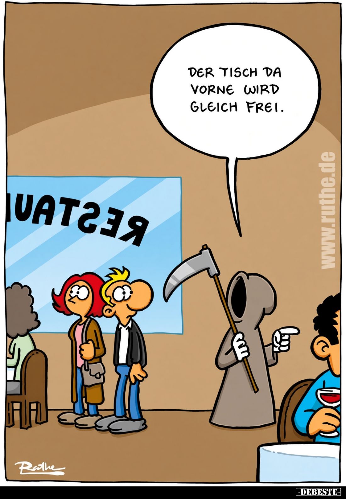 Der Tisch da vorne wird gleich frei.