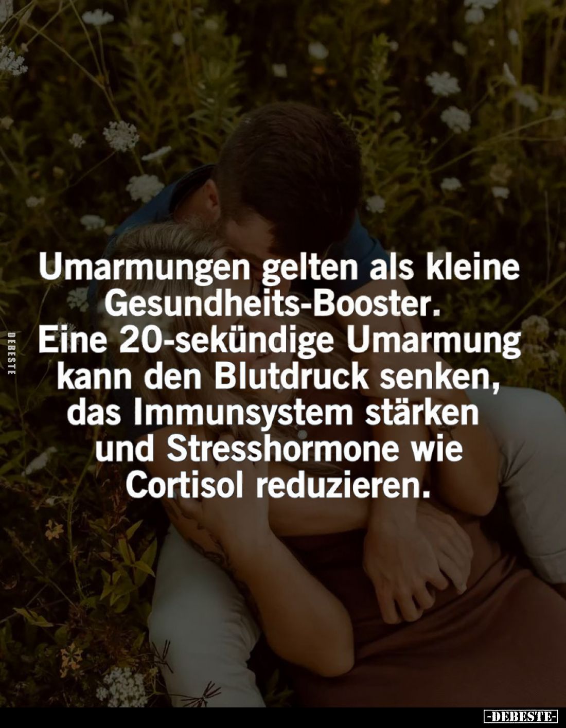 Umarmungen gelten als kleine Gesundheits-Booster. Eine 20-sekündige Umarmung kann den Blutdruck senken, das Immunsystem stärk...