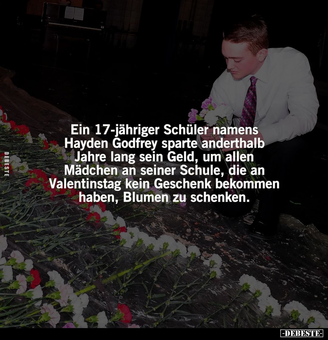 Ein 17-jähriger Schüler namens Hayden Godfrey sparte anderthalb Jahre lang sein Geld, um allen Mädchen an seiner Schule, die ...