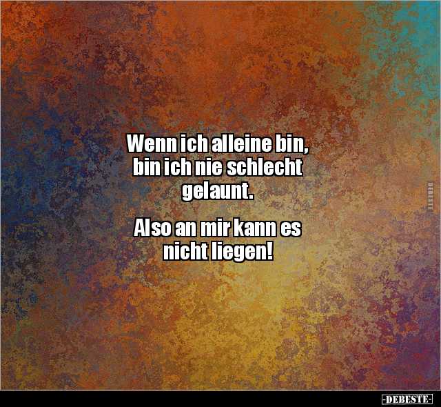 Wenn Ich Alleine Bin Bin Ich Nie Schlecht Gelaunt Also An Mir Kann Es Debestede 