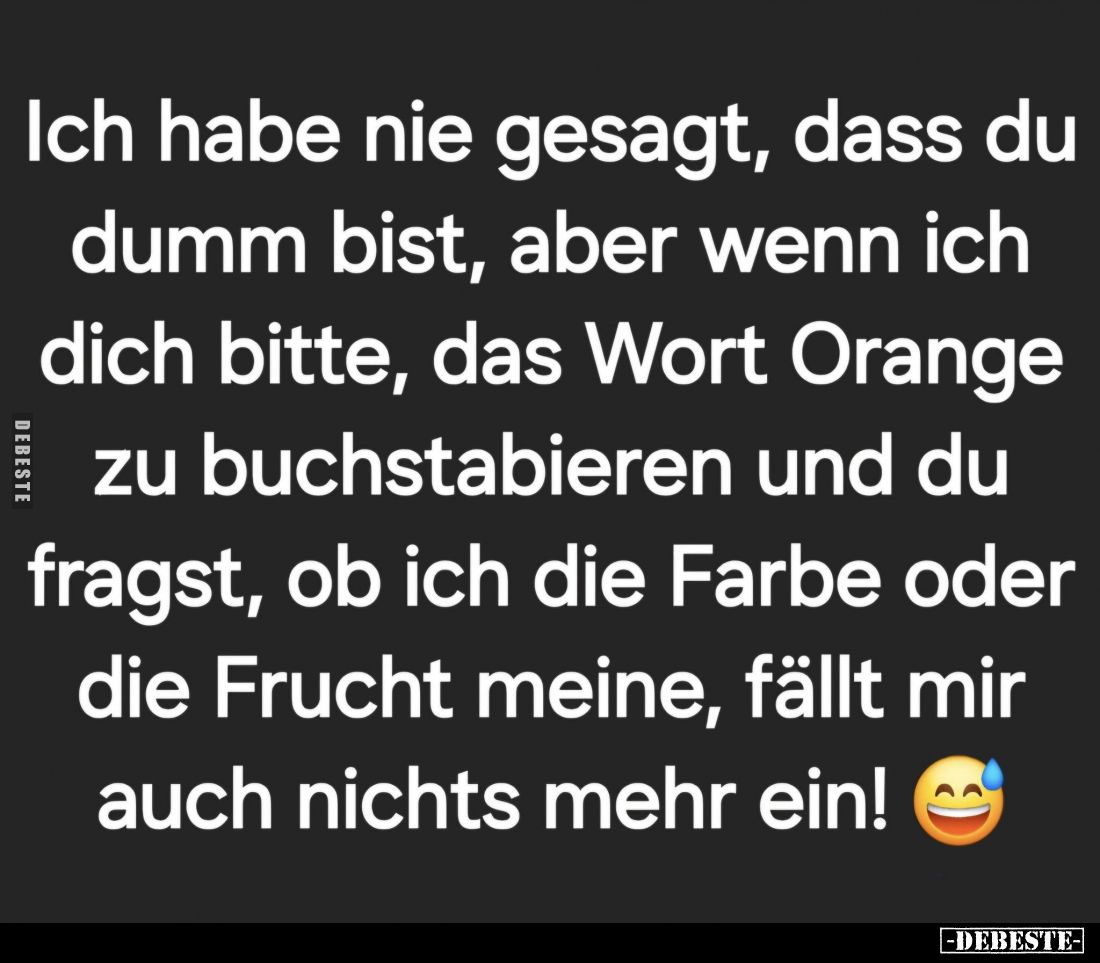 Ich habe nie gesagt, dass du dumm bist, aber wenn ich dich bitte, das Wort Orange zu buchstabieren und du fragst, ob ich die ...