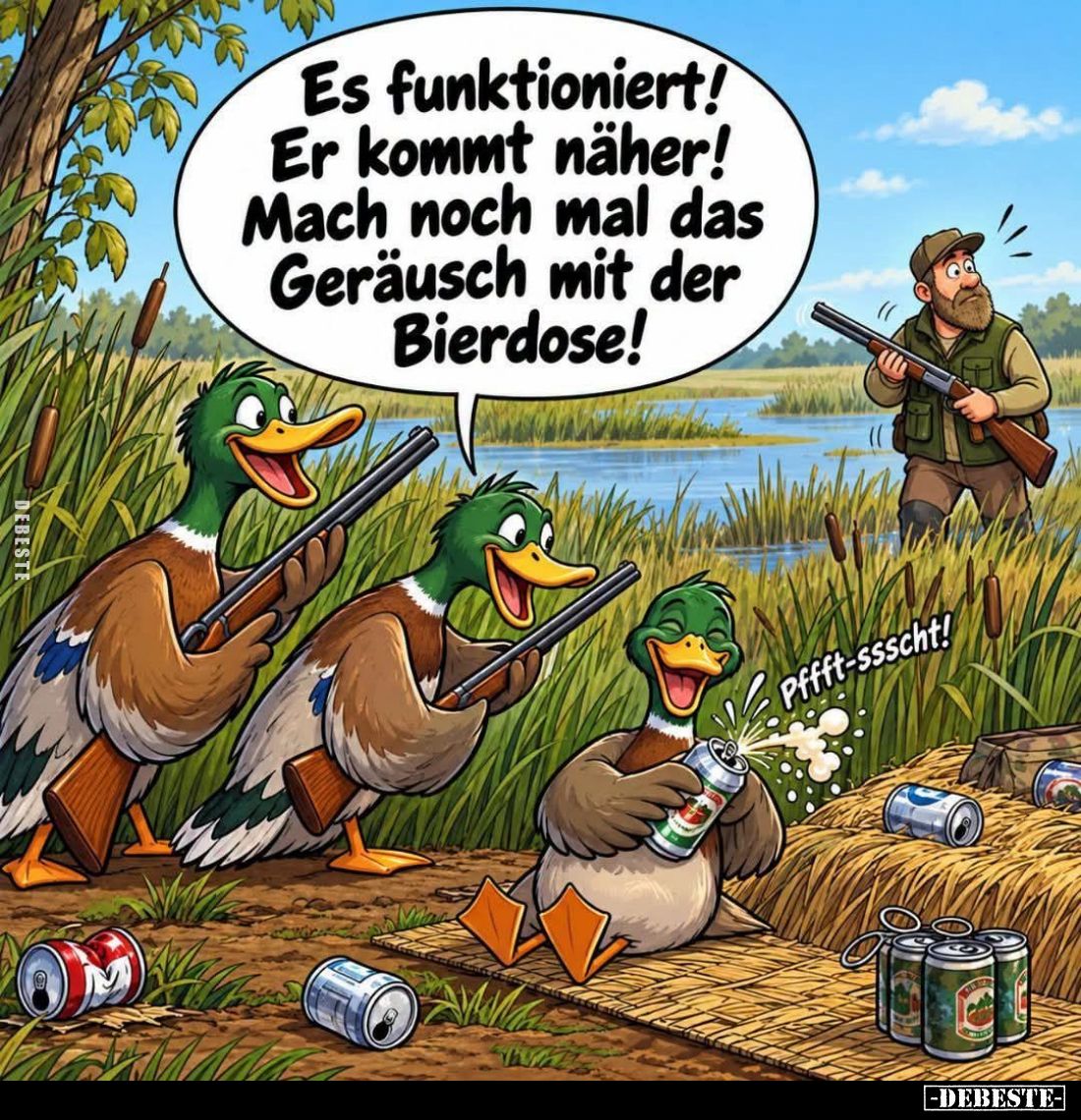 Es funktioniert! Er kommt näher! Mach noch mal das Geräusch mit der Bierdose!