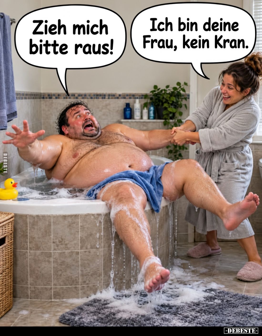 Zieh mich bitte raus!
Ich bin deine Frau, kein Kran.