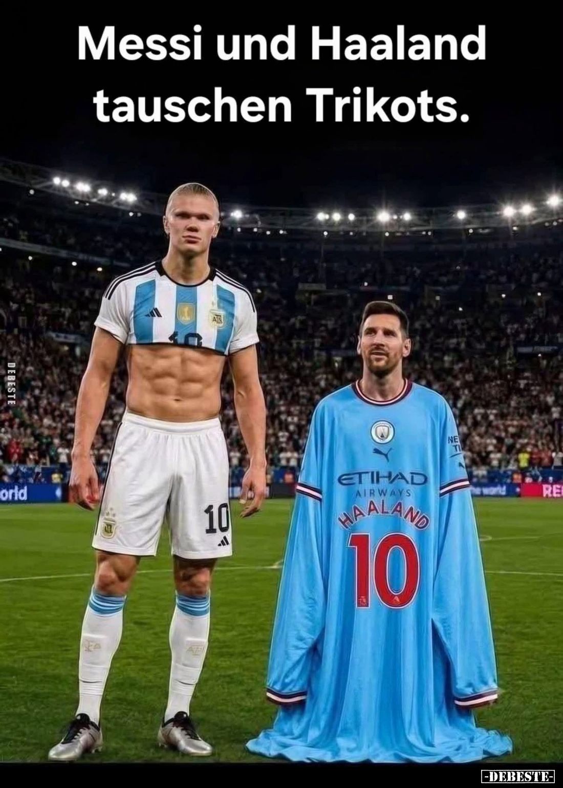 Messi und Haaland tauschen Trikots.