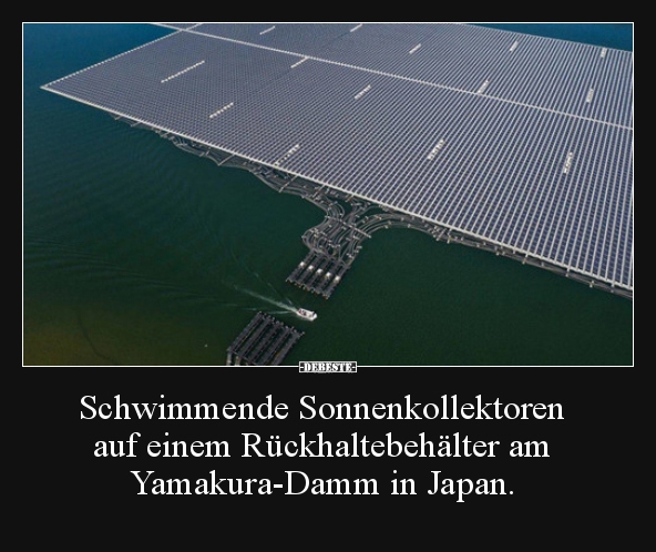 Schwimmende Sonnenkollektoren auf einem Rückhaltebehälter..