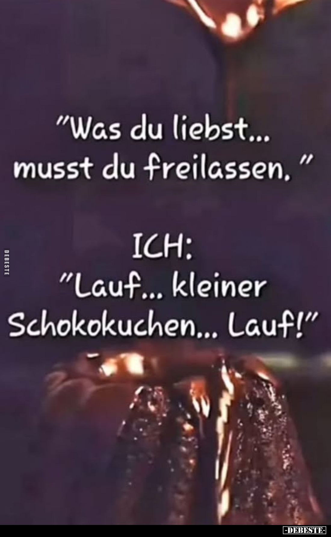 "Was du liebst... musst du freilassen, "
ICH: "Lauf... kleiner Schokokuchen... Lauf!"