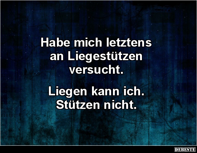 Habe mich letztens 
an Liegestützen 
versucht.


Liegen kann ich. 
Stützen nicht.