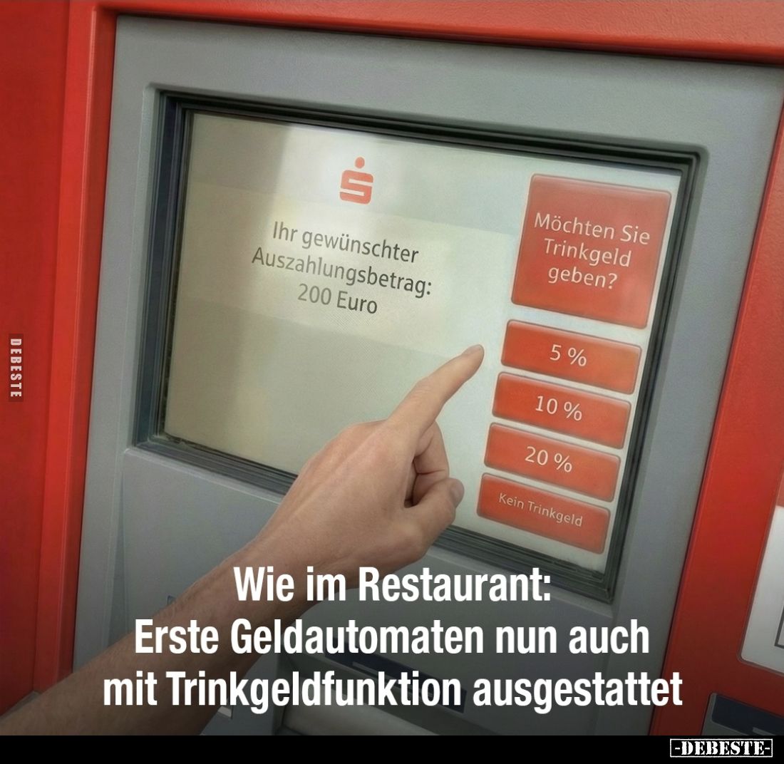 Wie im Restaurant: Erste Geldautomaten nun auch mit Trinkgeldfunktion ausgestattet