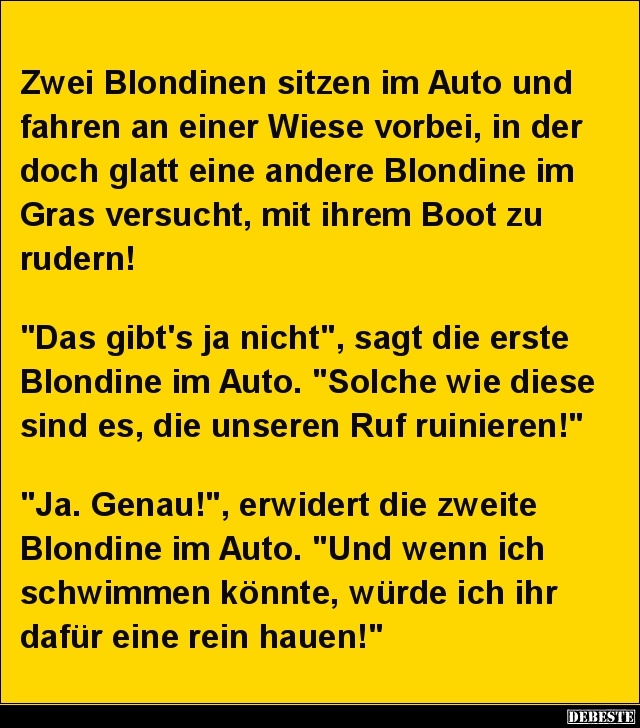 Zwei Blondinen sitzen im Auto und fahren an einer Wiese.. - Lustige Bilder | DEBESTE.de