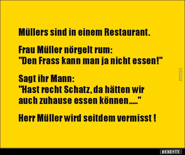 Müllers sind in einem Restaurant. Frau Müller nörgelt.. - Lustige Bilder | DEBESTE.de
