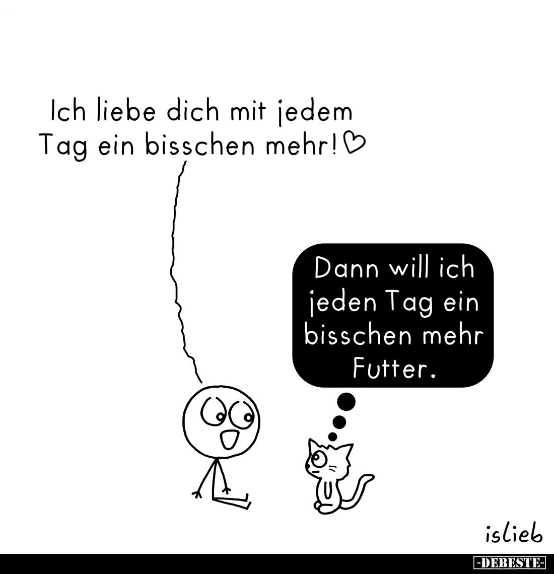 Ich liebe dich mit jedem Tag ein bisschen mehr! -
Dann will ich jeden Tag ein bisschen mehr Futter.