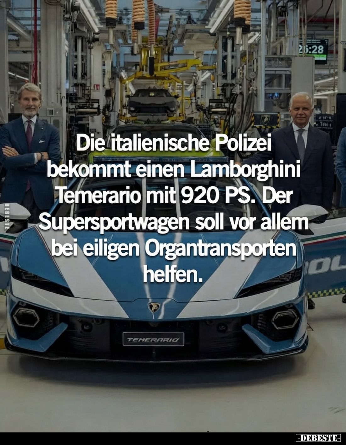 Die italienische Polizei bekommt einen Lamborghini Temerario mit 920 PS. Der Supersportwagen soll vor allem bei eiligen Organ...