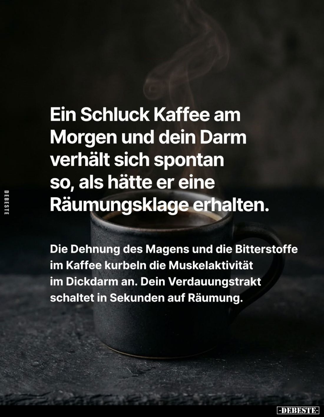 Ein Schluck Kaffee am Morgen und dein Darm verhält sich spontan so, als hätte er eine Räumungsklage erhalten.
Die Dehnung de...