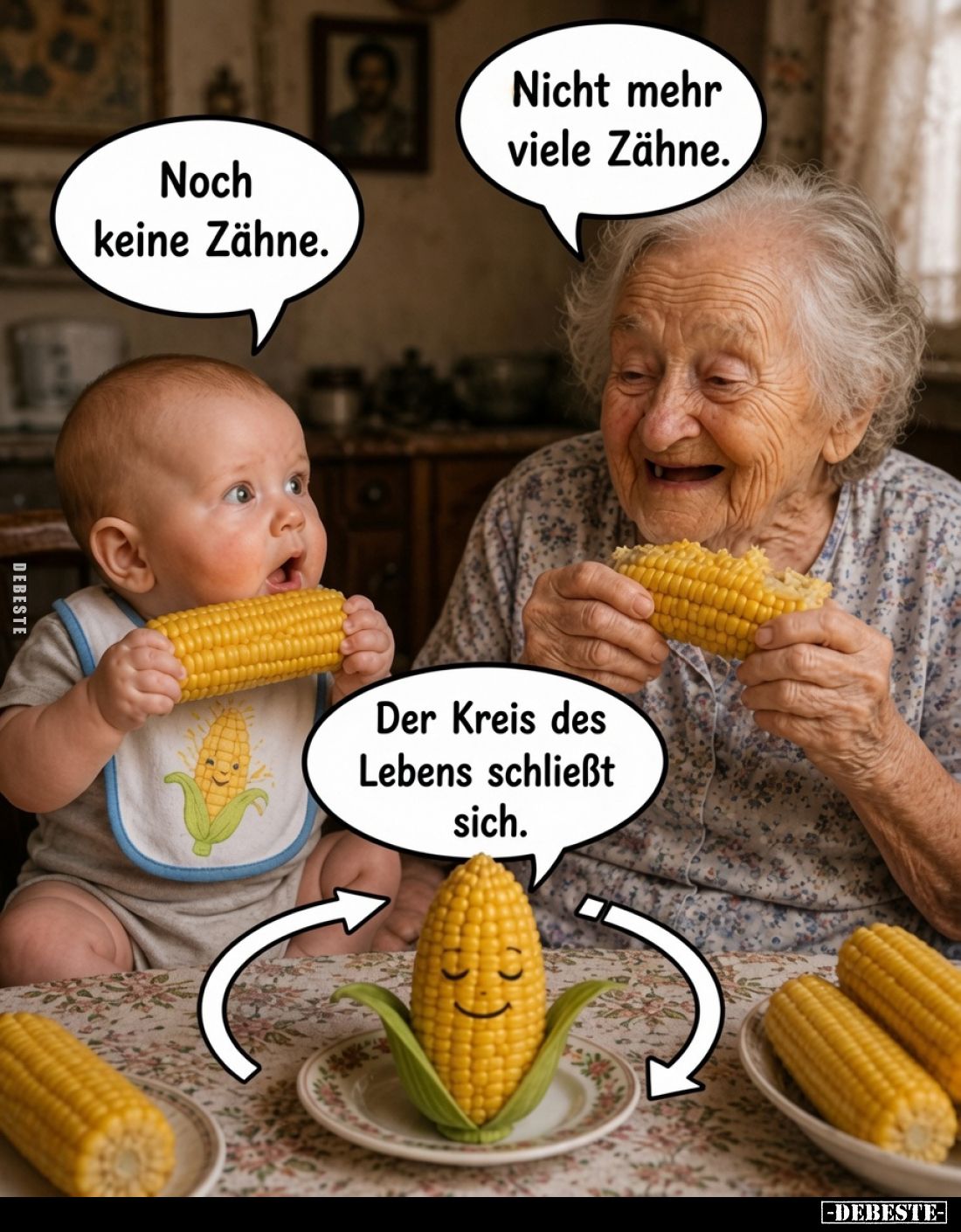 Noch keine Zähne.
Nicht mehr viele Zähne.
Der Kreis des Lebens schließt sich.