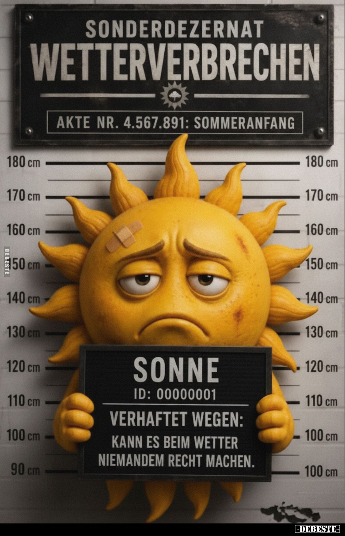 Sonderdezernat Wetterverbrechen
Akte Nr. 4.567.891: Sommeranfang
-
Sonne
ID: 00000001
Verhaftet wegen:
Kann es beim Wet...