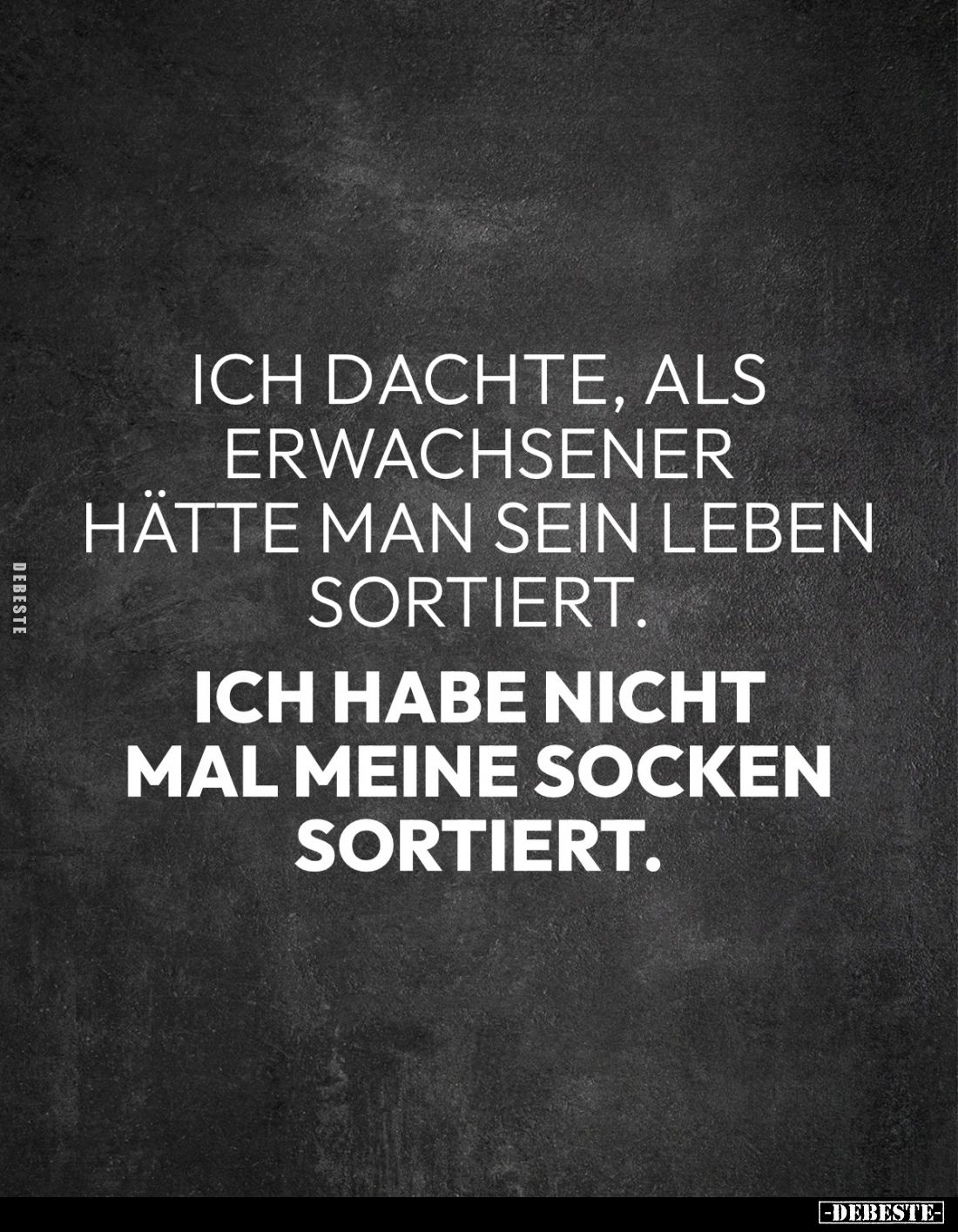 Ich dachte, als Erwachsener hätte man sein Leben sortiert. 
Ich habe nicht mal meine Socken sortiert.