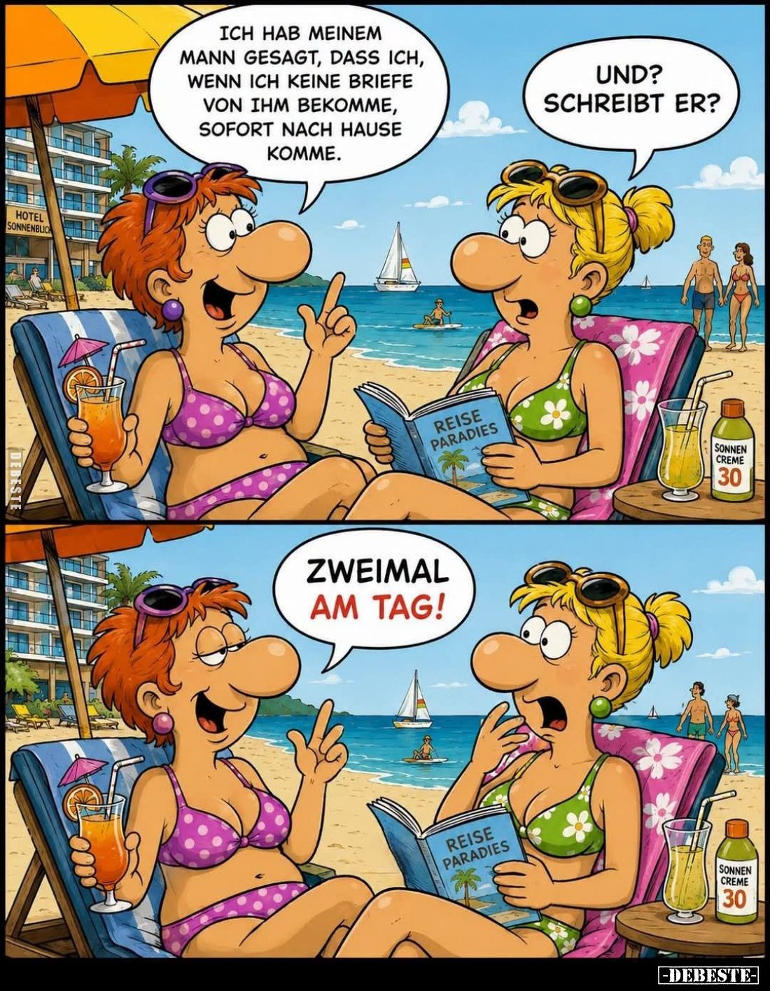 Ich hab meinem Mann gesagt, dass ich, wenn ich keine Briefe von ihm bekomme, sofort nach Hause komme. -
Und? Schreibst er? -...