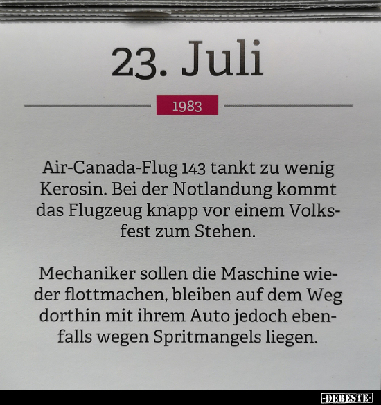 Juli Air-Canada-Flug 143 tankt zu wenig Kerosin... - Lustige Bilder | DEBESTE.de
