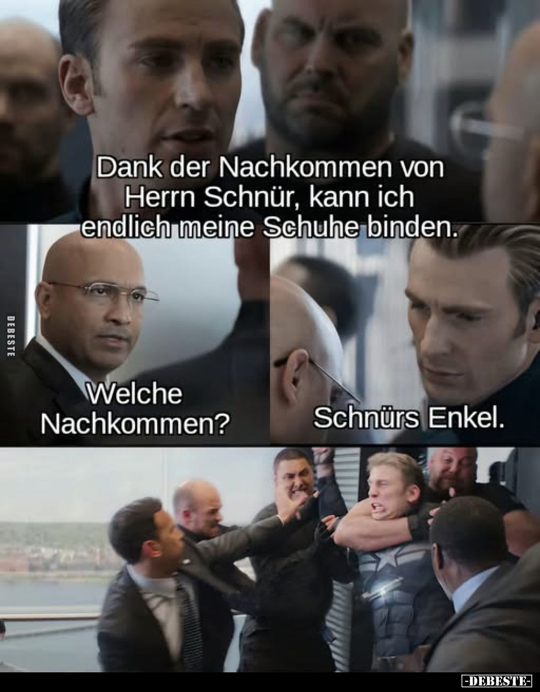 Dank der Nachkommen von Herrn Schnür, kann ich endlich meine Schuhe binden.
Welche Nachkommen?
Schnürs Enkel.