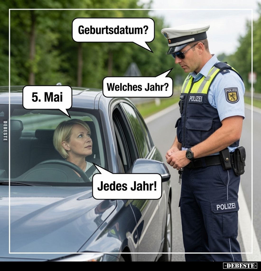 Geburtsdatum? -
5. Mai. -
Welches Jahr? -
Jedes Jahr!