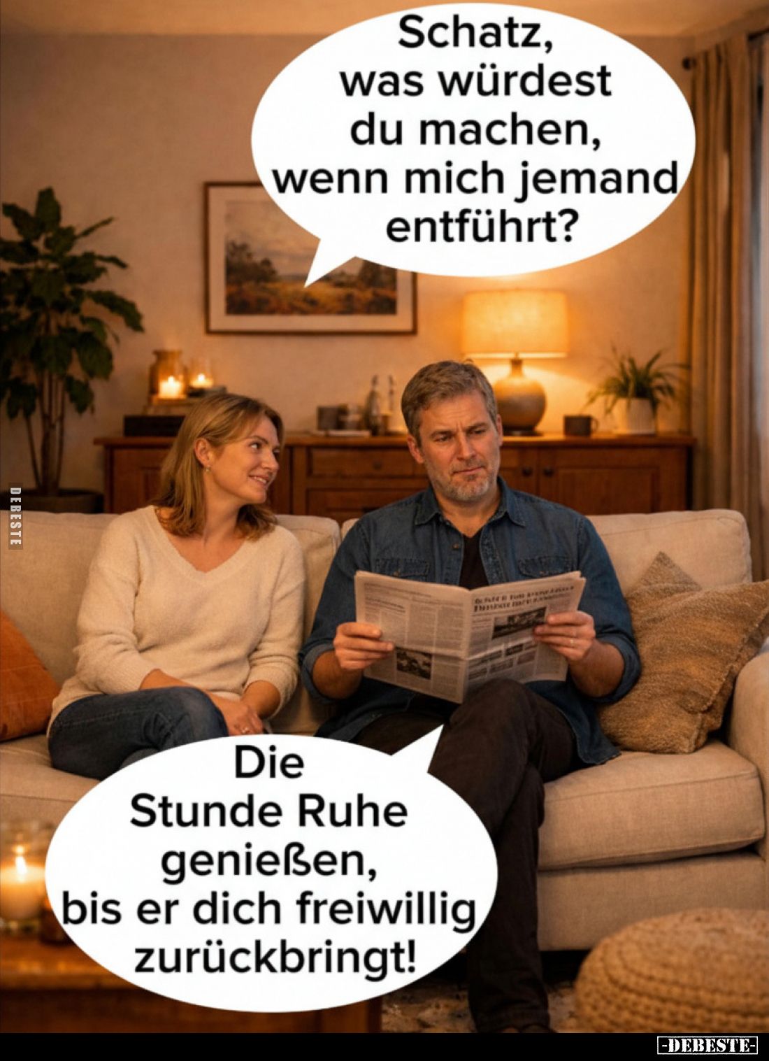 Schatz, was würdest du machen, wenn mich jemand entführt?

Die Stunde Ruhe genießen, bis er dich freiwillig zurückbringt!