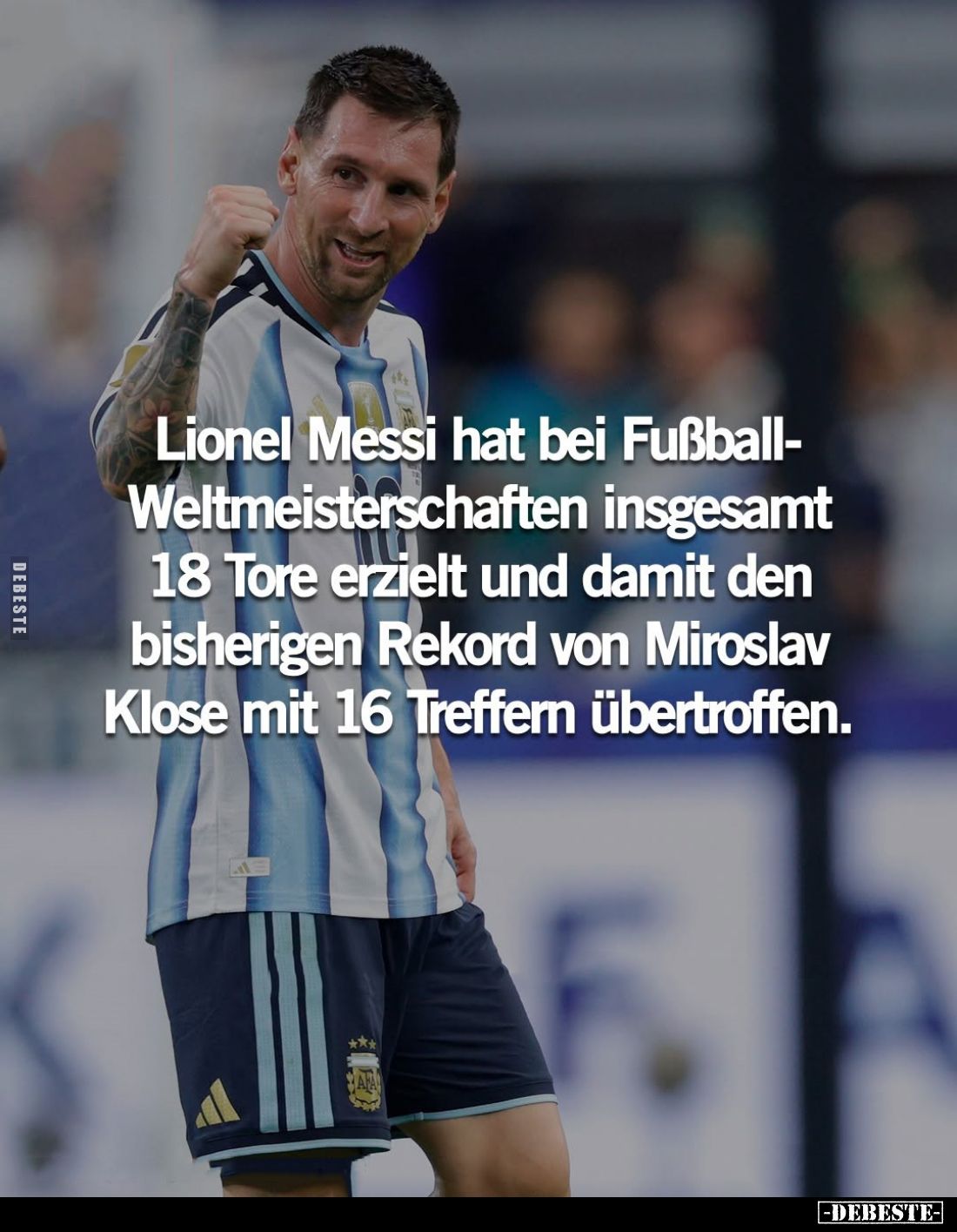 Lionel Messi hat bei Fußball-Weltmeisterschaften insgesamt 18 Tore erzielt und damit den bisherigen Rekord von Miroslav Klose...