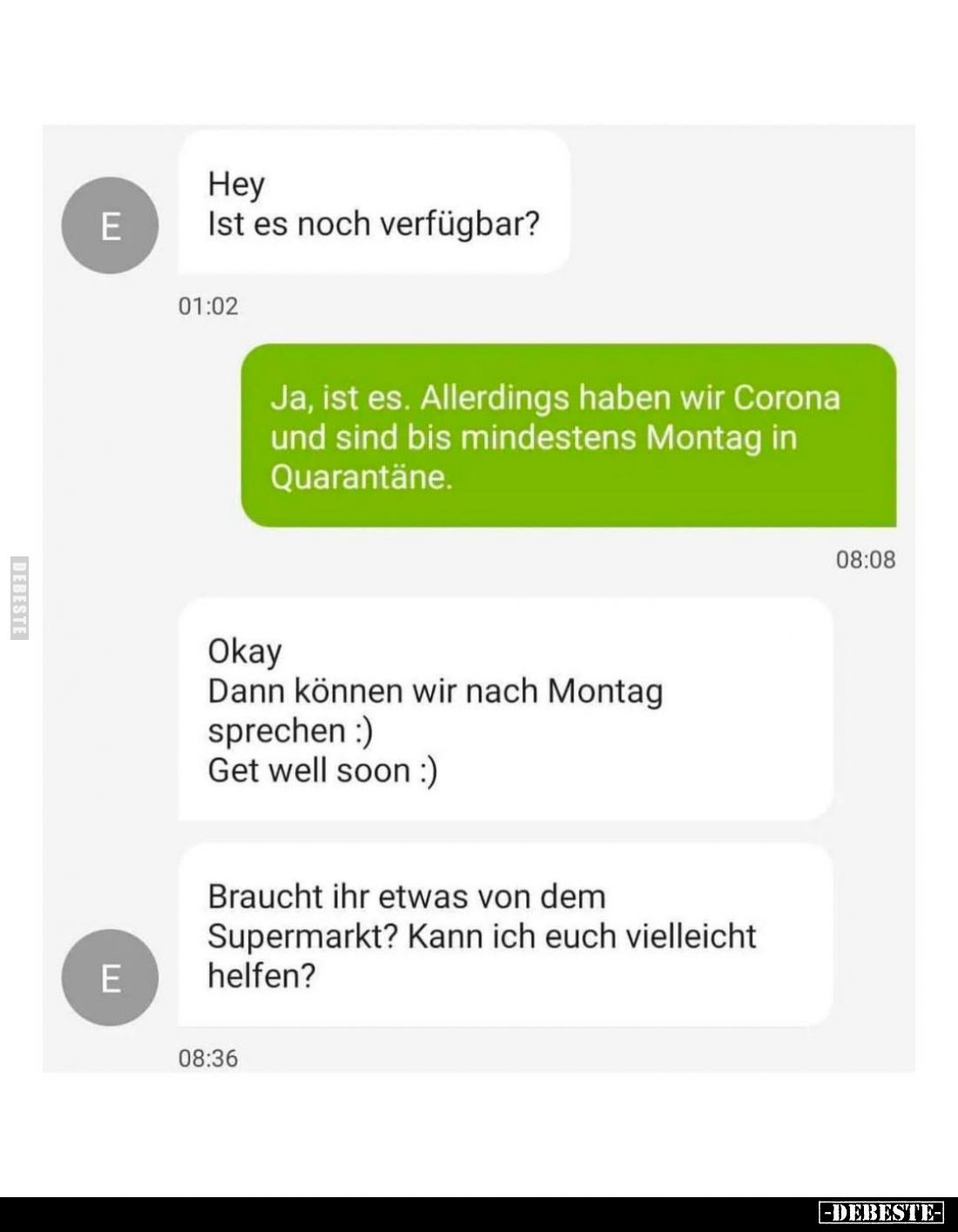 Hey Ist es noch verfügbar?
-
Ja, ist es. Allerdings haben wir Corona und sind bis mindestens Montag in Quarantäne.
-
Okay...