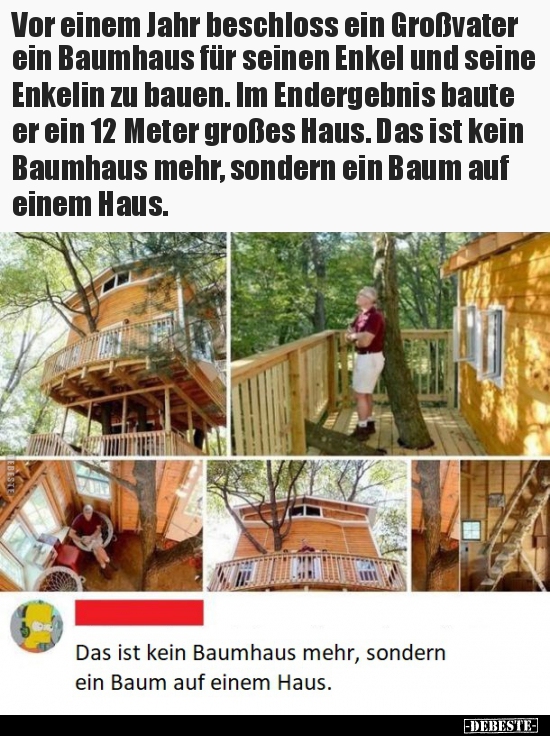 Vor einem Jahr beschloss ein Großvater ein Baumhaus für.. - Lustige Bilder | DEBESTE.de