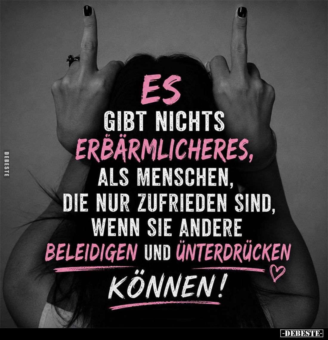 Es gibt nichts Erbärmlicheres, als Menschen, die nur zufrieden sind, wenn sie andere beleidigen und unterdrücken können!