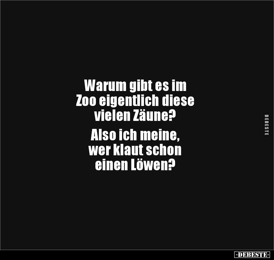 Warum gibt es im
Zoo eigentlich diese
vielen Zäune?
Also ich meine,
wer klaut schon
einen Löwen?