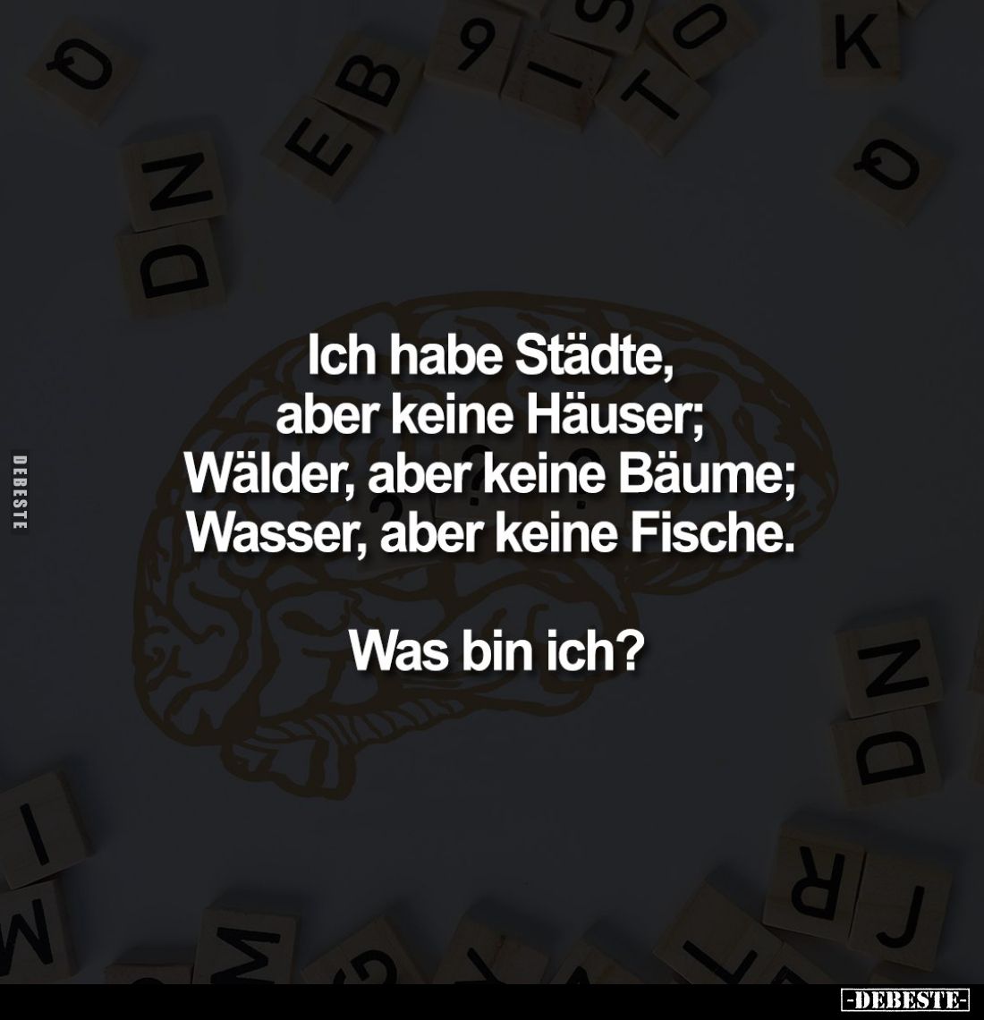 Ich habe Städte, aber keine Häuser; Wälder, aber keine Bäume; Wasser, aber keine Fische.
Was bin ich?